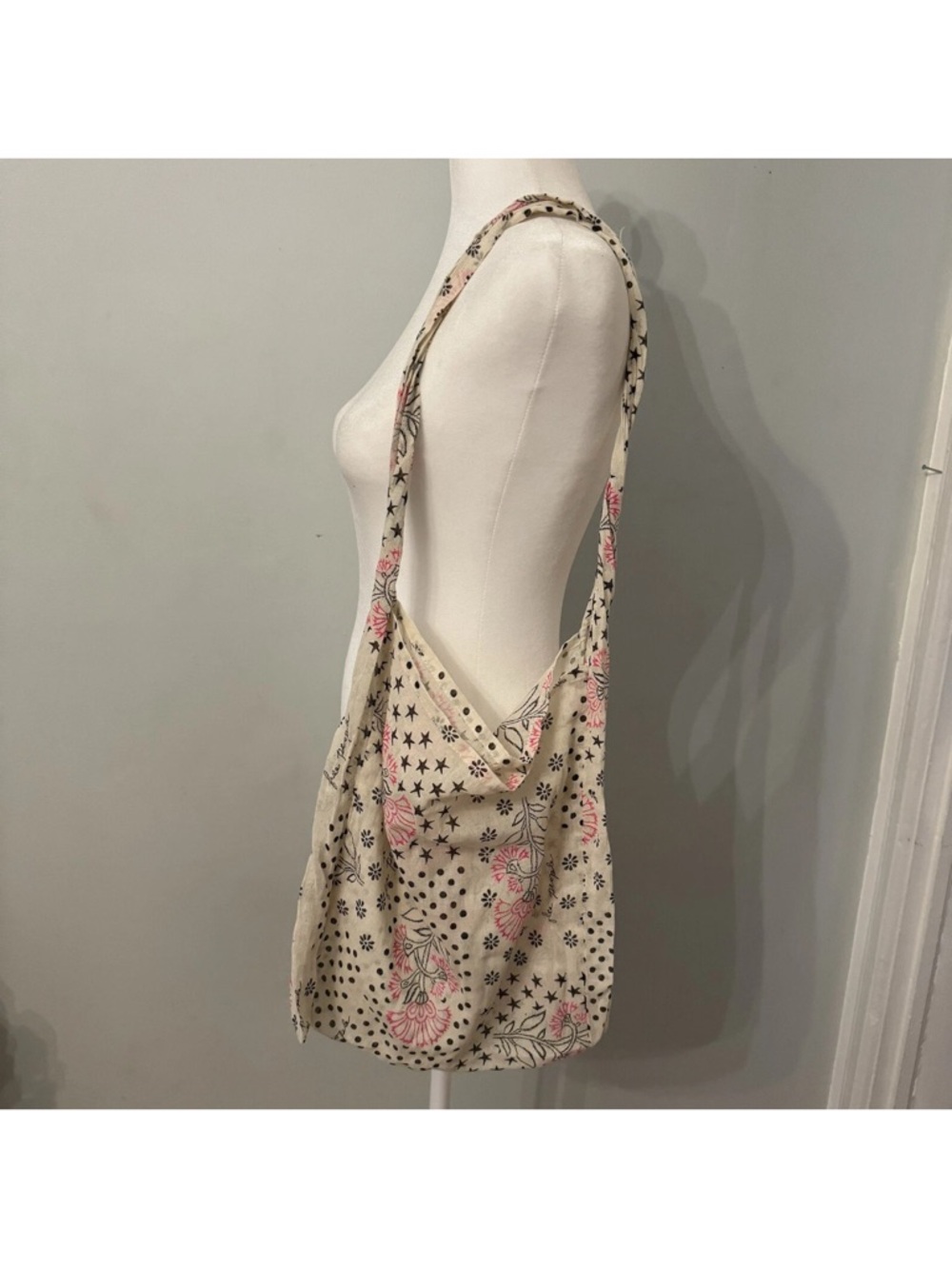 Free People Pink and Black Patterned Shoulder Bag